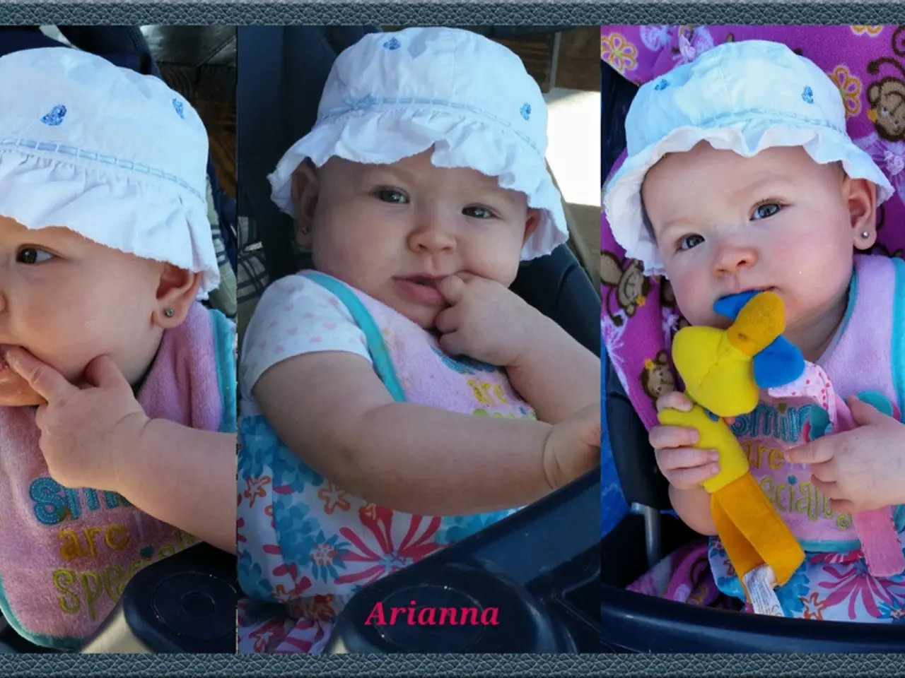 This is a collage image and here we can see kids and one of them is holding toys. In the...