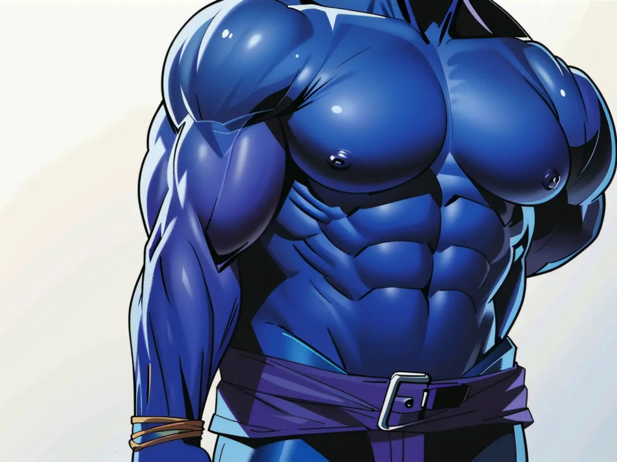 Individual in a Casual Scene, Clad in a Blue Hoodie, and Loose-Fitting Jeans, With Hood Hidden and Back Turned